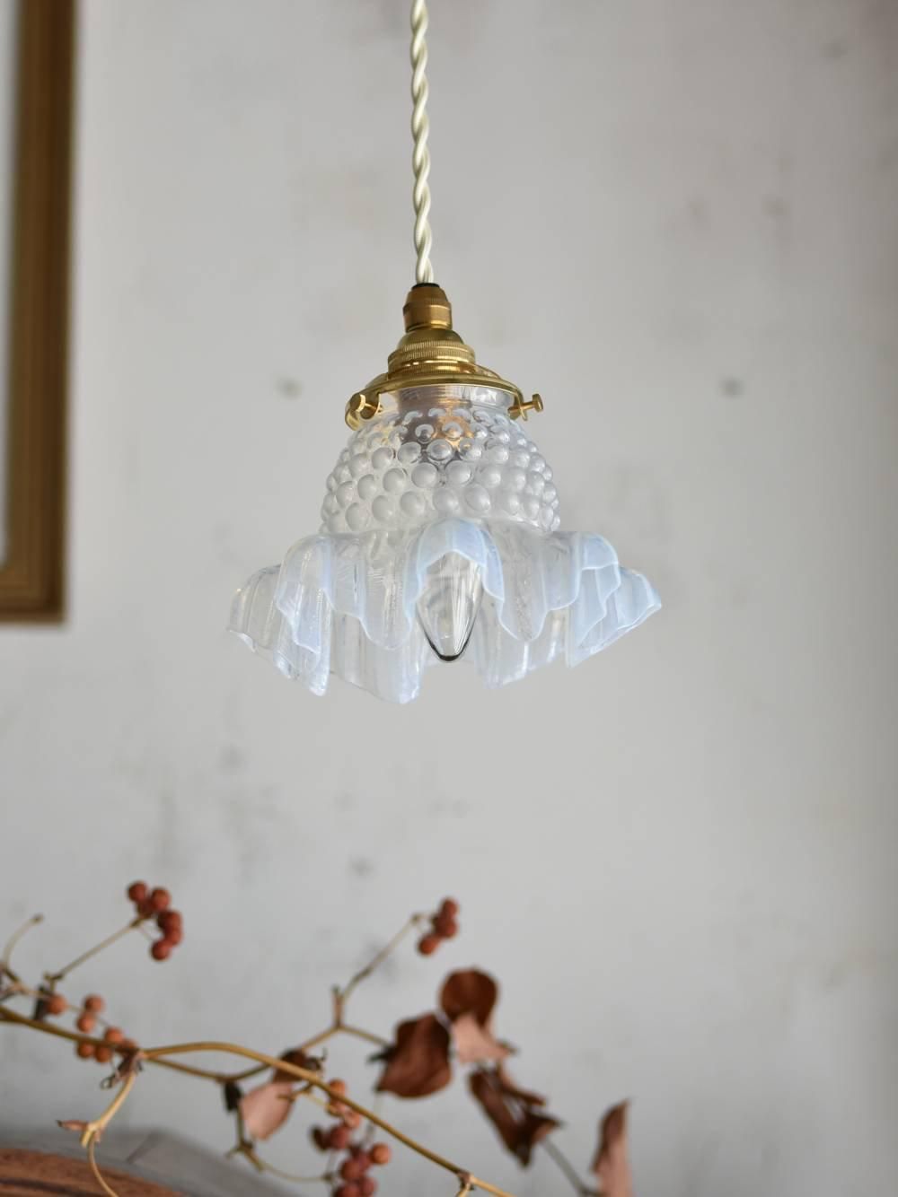 アンティーク照明 フランス オパールセントガラスシェードランプ.2 1灯