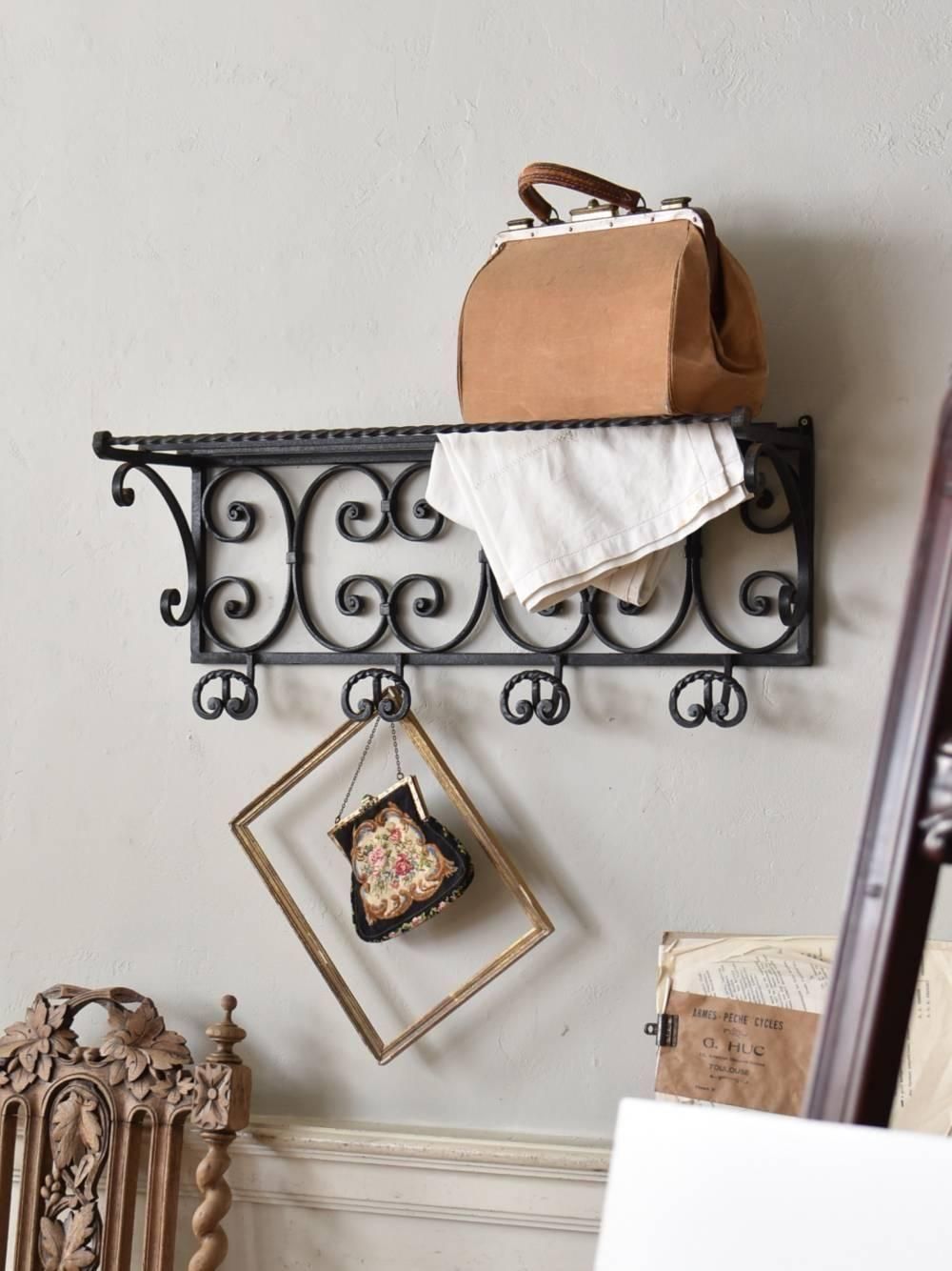 アイアン4連フック フランスアンティークインテリア ウォールラック