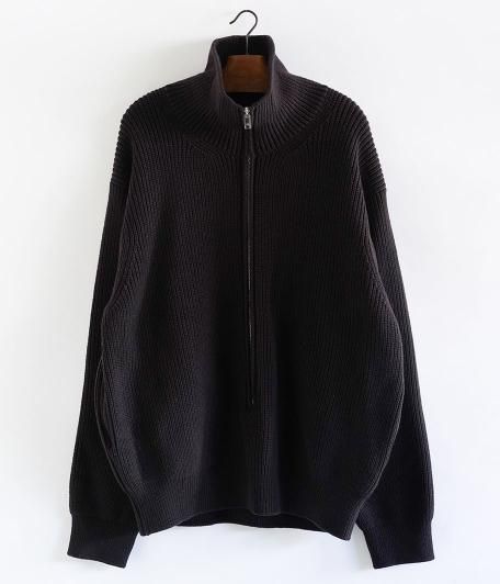 YOKE 3/4 FRONT ZIP HIGHNECK RIB SWEATER [DARK BROWN] - Fresh