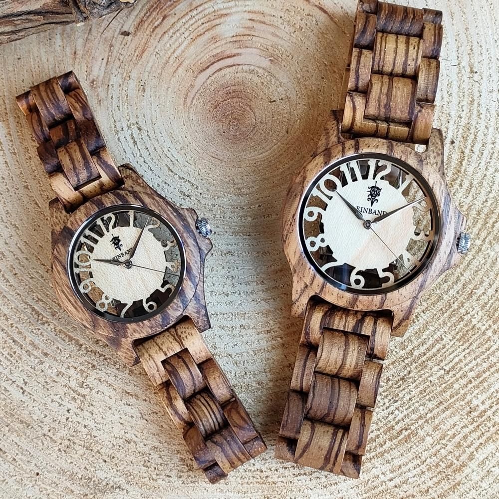 EINBAND Freiheit Zebrawood メイプル文字盤 木製腕時計 40mm - 木製