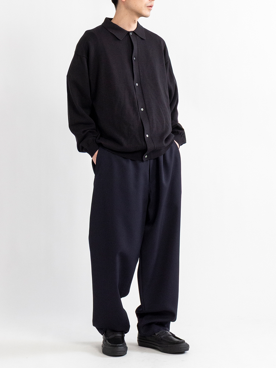 Scale Off Wool Wide Tapered Chef Pants-スケールオフウールワイド