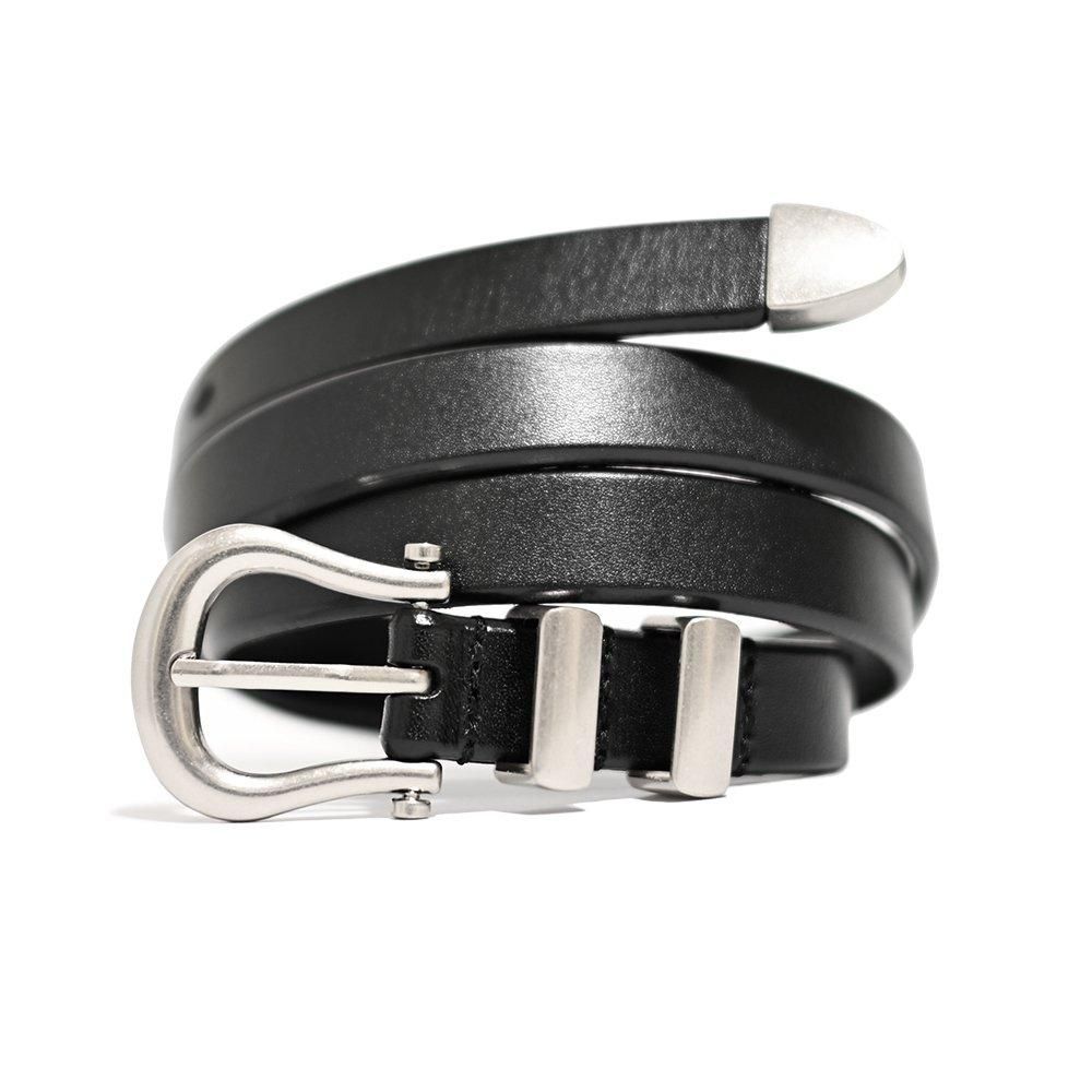 Cowhide Leather Narrow Belt -Silver- ｜ 牛革レザーシルバーナロー