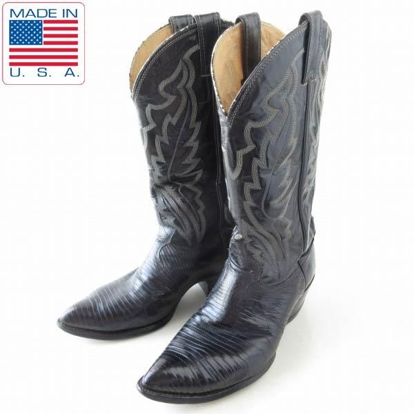 USA製 Justin ジャスティン ウエスタンブーツ 26.5cm 黒 リザード