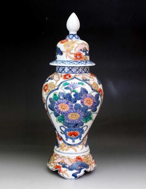 T18 豪華 有田焼 染錦「夢右衛門」沈香壺 高さ118㎝ 伊万里焼