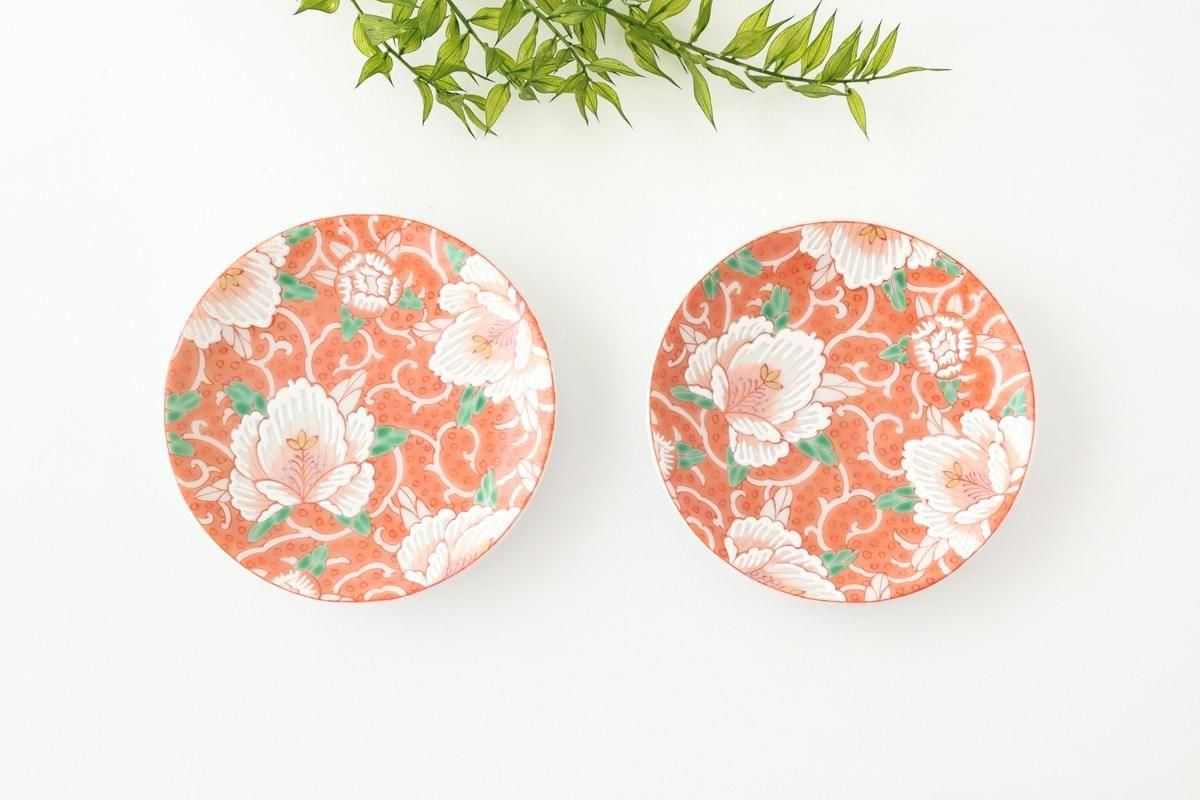 九谷アート小皿｜赤絵万葉花｜磁器｜Kutani Art｜九谷焼｜和食器通販