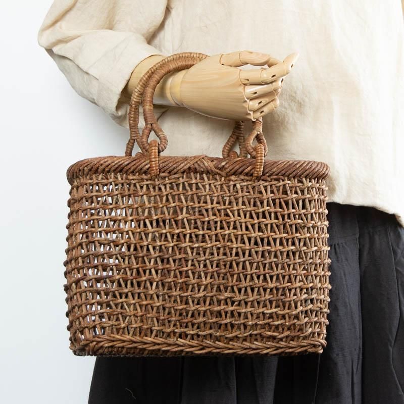 あけび かごバッグ 05 赤棒 小判スカシ編み 小｜国産 夏や冬のコーデに