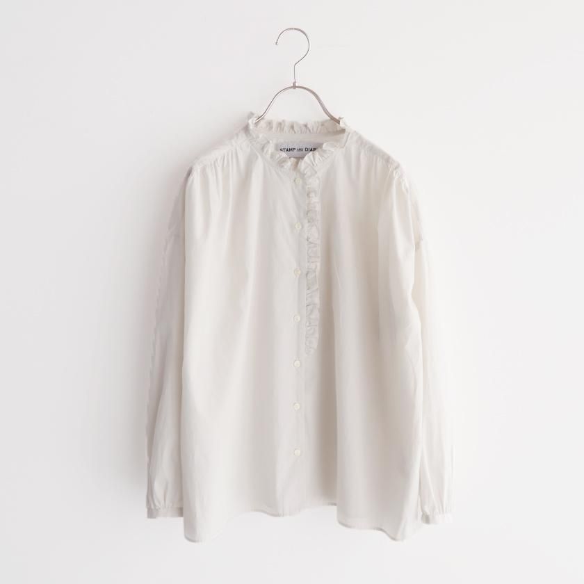 STAMP AND DIARY 100/1高密度ブロード ノーカラーフリルブラウス の
