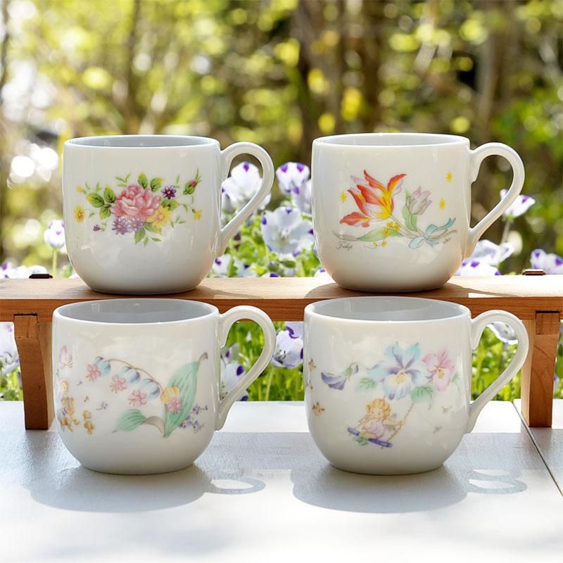 可愛い花柄がデザインされた 陶器のミニマグ 美濃焼 手作りケーキ