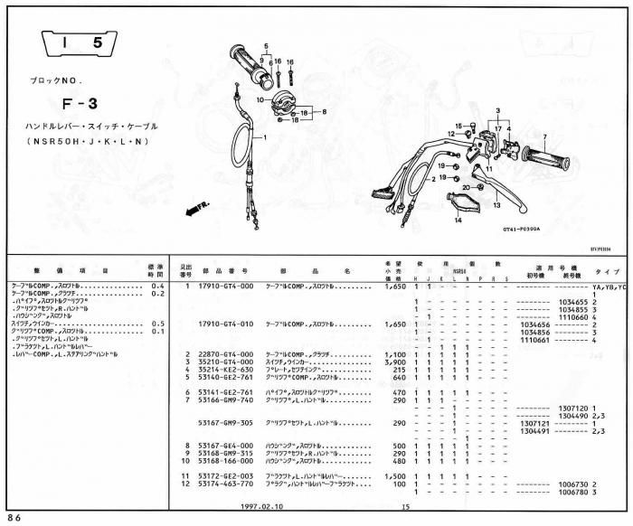 NSR50 ホンダ純正部品 ブロックNo,F-3 ハンドルレバー・スイッチ