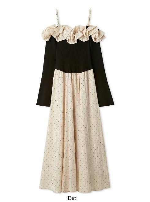 Lily Brown （リリーブラウン)フリルカラーニットコンビワンピース 25