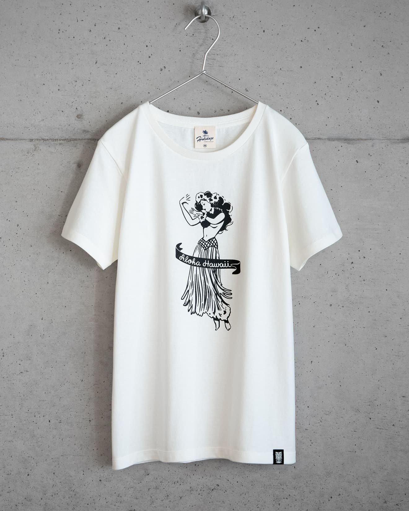 MEA HULA - レディース フラガール柄 ハワイTシャツ オフホワイト