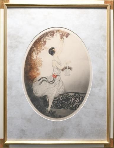 アンティーク 銅版画 ルイ・イカール 「葡萄を摘む女性」 - 埼玉の