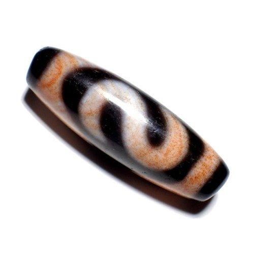 最高級至純馬蹄痕天珠】細工・虎牙金銭鈎天珠☆満点赤朱砂☆約12×38mm