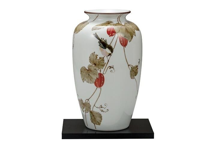 10号花瓶 鳥にからす瓜 / 山田龍山