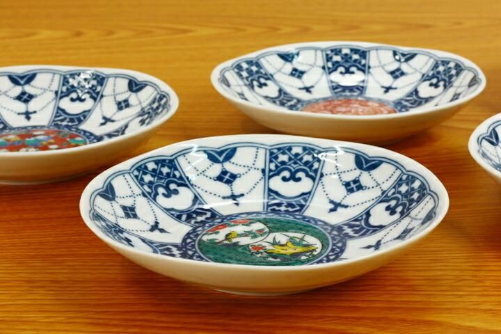 4号皿揃 染付瓔珞紋時代画風/青郊窯