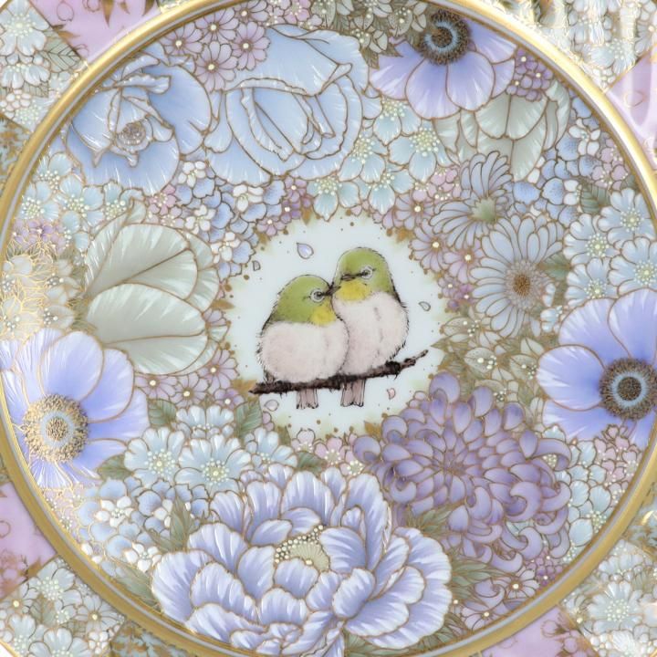 飾皿 本金花詰薄花色に目白 - 九谷焼専門店の陶らいふ