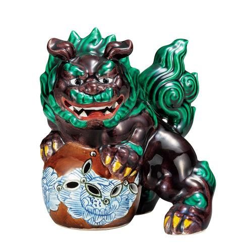 九谷焼 玉乗り獅子 九谷陶泉造作 縁起置物 九谷焼 玉乗り獅子 置物