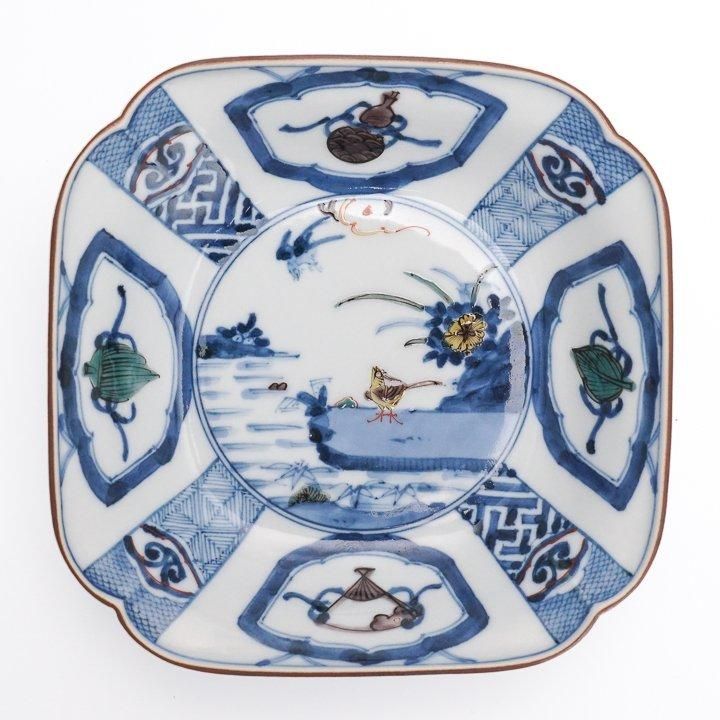 宮内庁御用窯 四方皿揃 染色桃花花鳥文 山本長左 | 九谷焼専門店陶らいふ