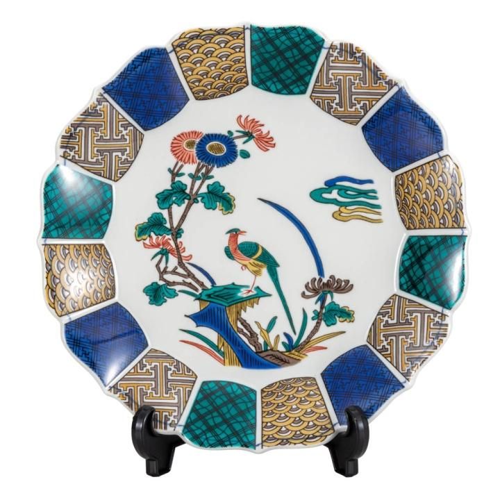 10号飾皿 古九谷花鳥（皿立付）