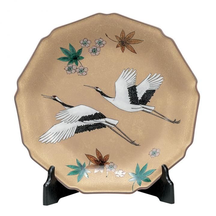 10号飾皿 吉祥 双鶴（皿立付）