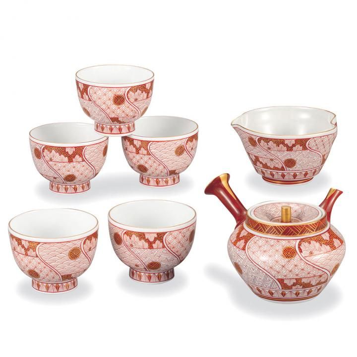 清水焼 赤絵小紋 奈良茶揃い 五客 清水焼 赤絵小紋 奈良茶揃い 五客