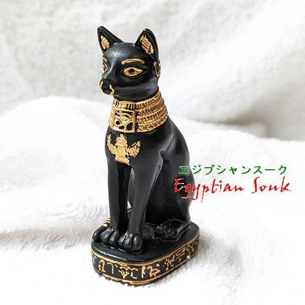 スカラベ＆ホルス付き ミニ バステト猫姿像 置物レプリカ像【宅急便