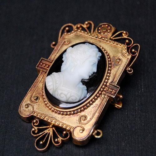 アンティーク ハードストーン カメオ ゴールド ブローチ - - GALLERY