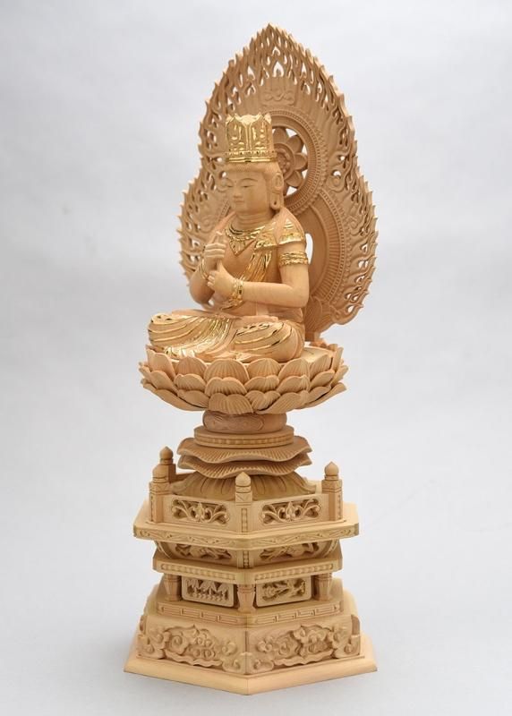 真言宗】柘植製 大日如来(座像/3寸/切金) 六角台座 火炎光背 仏像