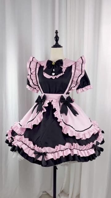 黒とピンクのロリータメイド服 メイドドレス コスプレ 衣装 通販