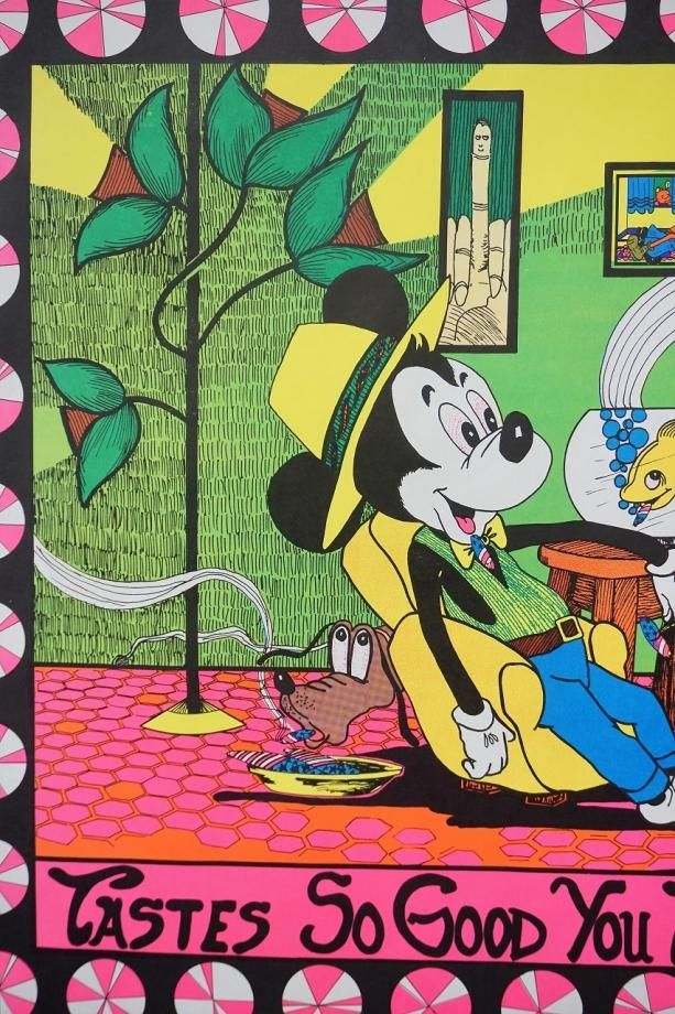 1960's DISNEY ミッキー パロディ ブラックライト 額入りポスター①