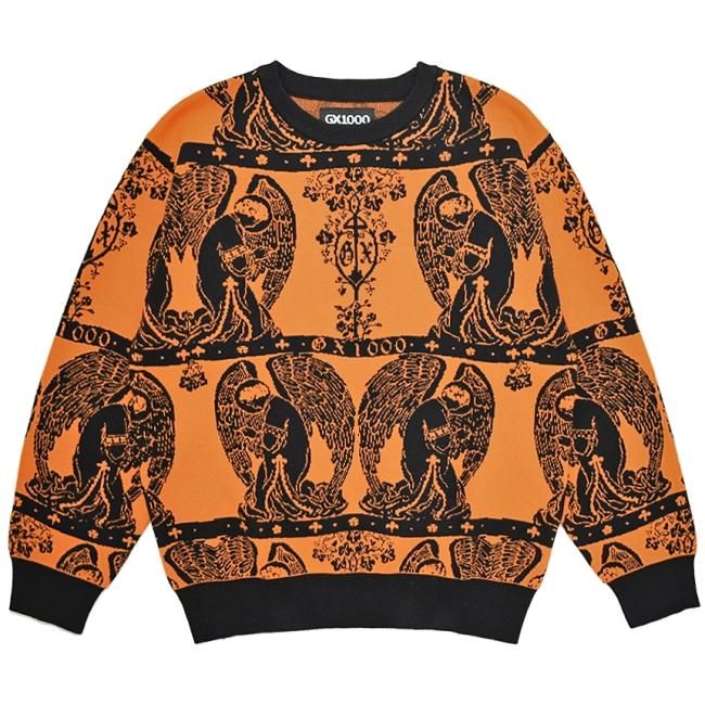 GX1000 JACQUARD CREWNECK / ORANGE (ジーエックスセン カーディガン