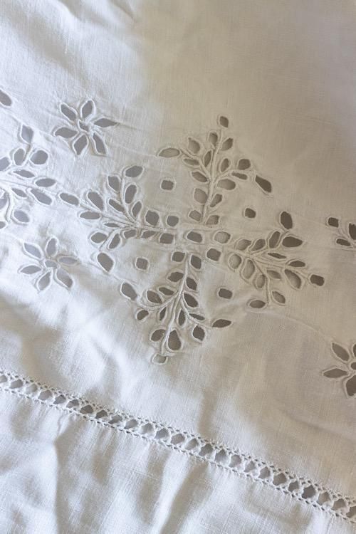 フランスアンティークリネンシーツ | 上質なモノグラム刺繍 - フランス