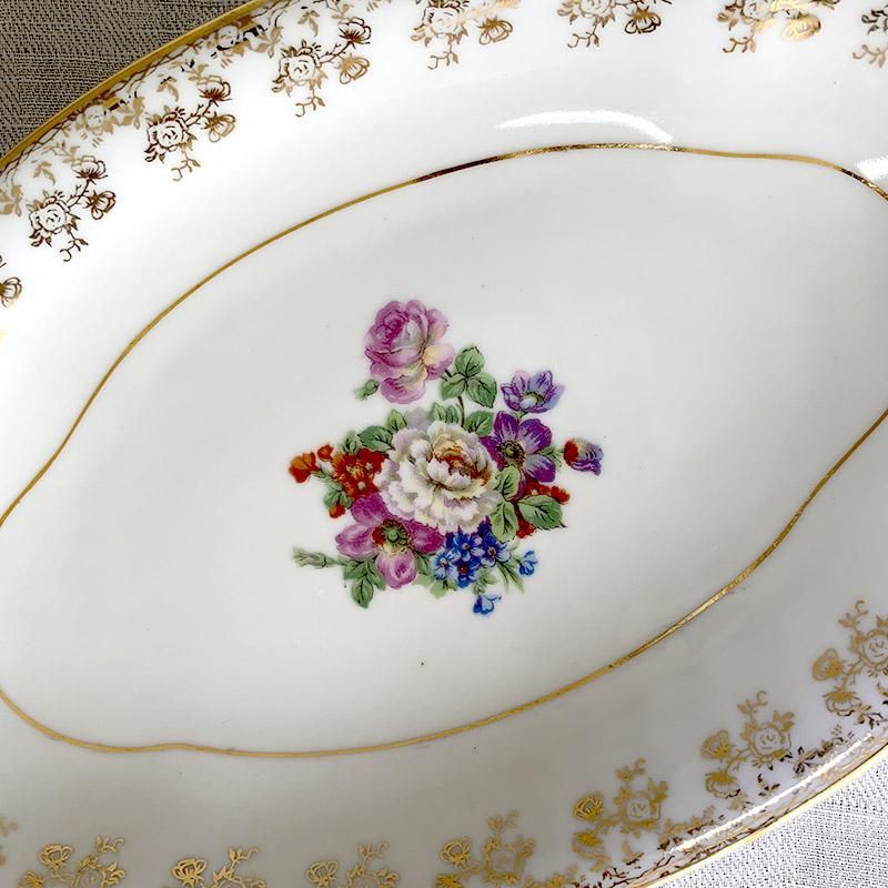 リモージュULIM オーバルプレート 金彩レトロレリーフ 花柄 Limoges