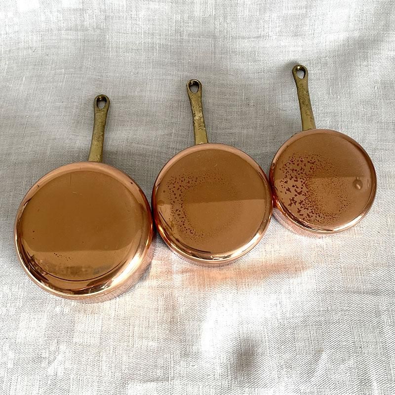 銅片手鍋 ソースパン 真鍮ハンドル 小ミニ3個セット -soracoya