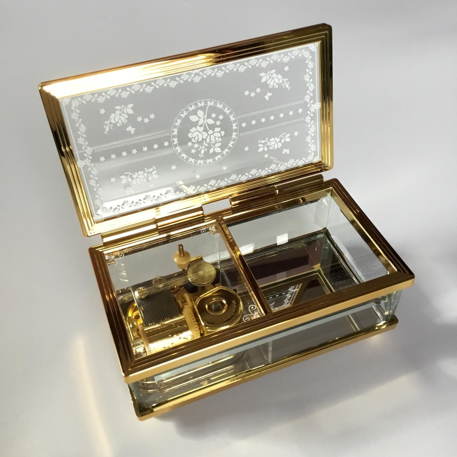 ガラスBOXバラ柄オルゴール - オルゴールのプレゼントならホールオブ