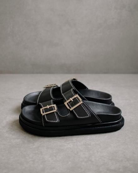 ALOHAS バックルストラップ レザー サンダル 通販 | ブラック