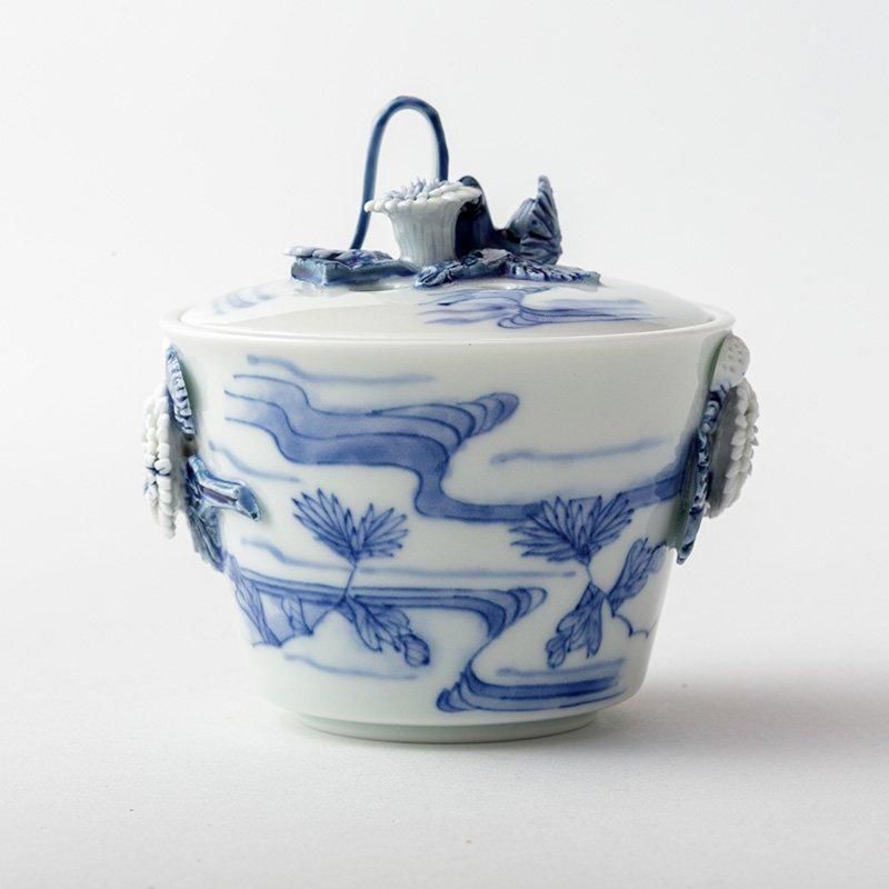 平戸洸祥団右ヱ門窯 菊花飾菊流水文香炉 菊二輪 - いい日になりますように