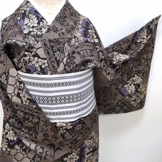 大島紬 本場奄美大島紬 泥染め 正倉院鳳凰紋 カジュアル着物 お仕立