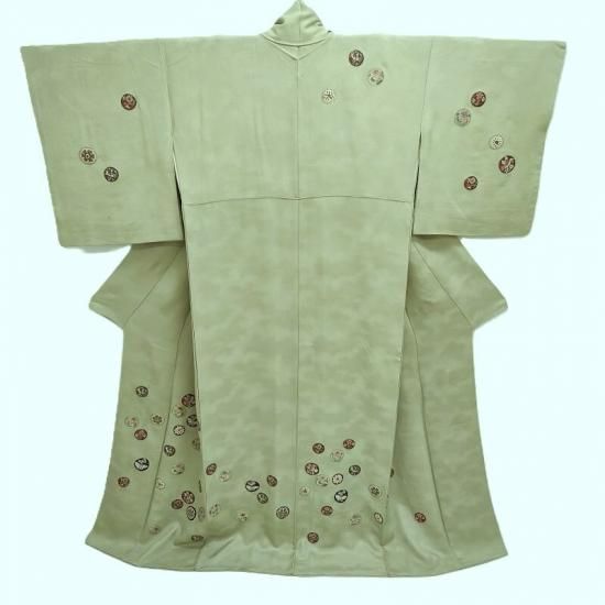 付け下げ 相良刺繍 紋付 花鳥花ノ丸紋 フォーマル 式事 茶道着物 御