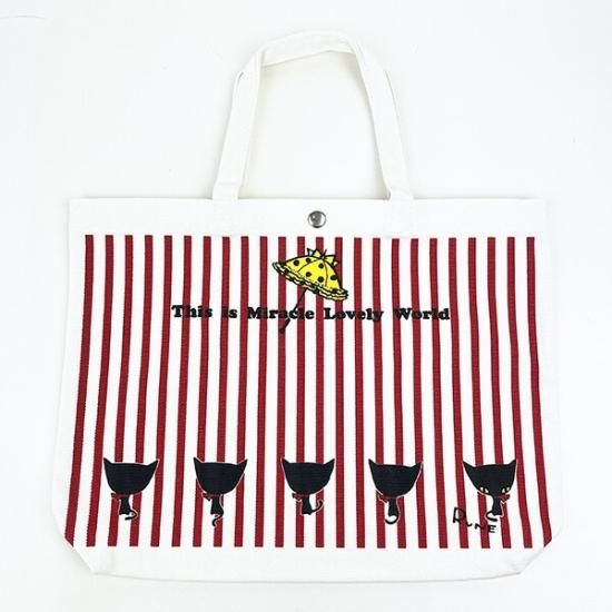 内藤ルネ トートバッグ クロネコ 赤ストライプ レトロ RUNE