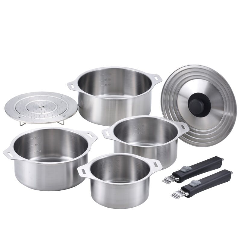 日本製】燕三 IH対応ハンドル着脱式鍋 4点セット（蒸し台付）（EM-032