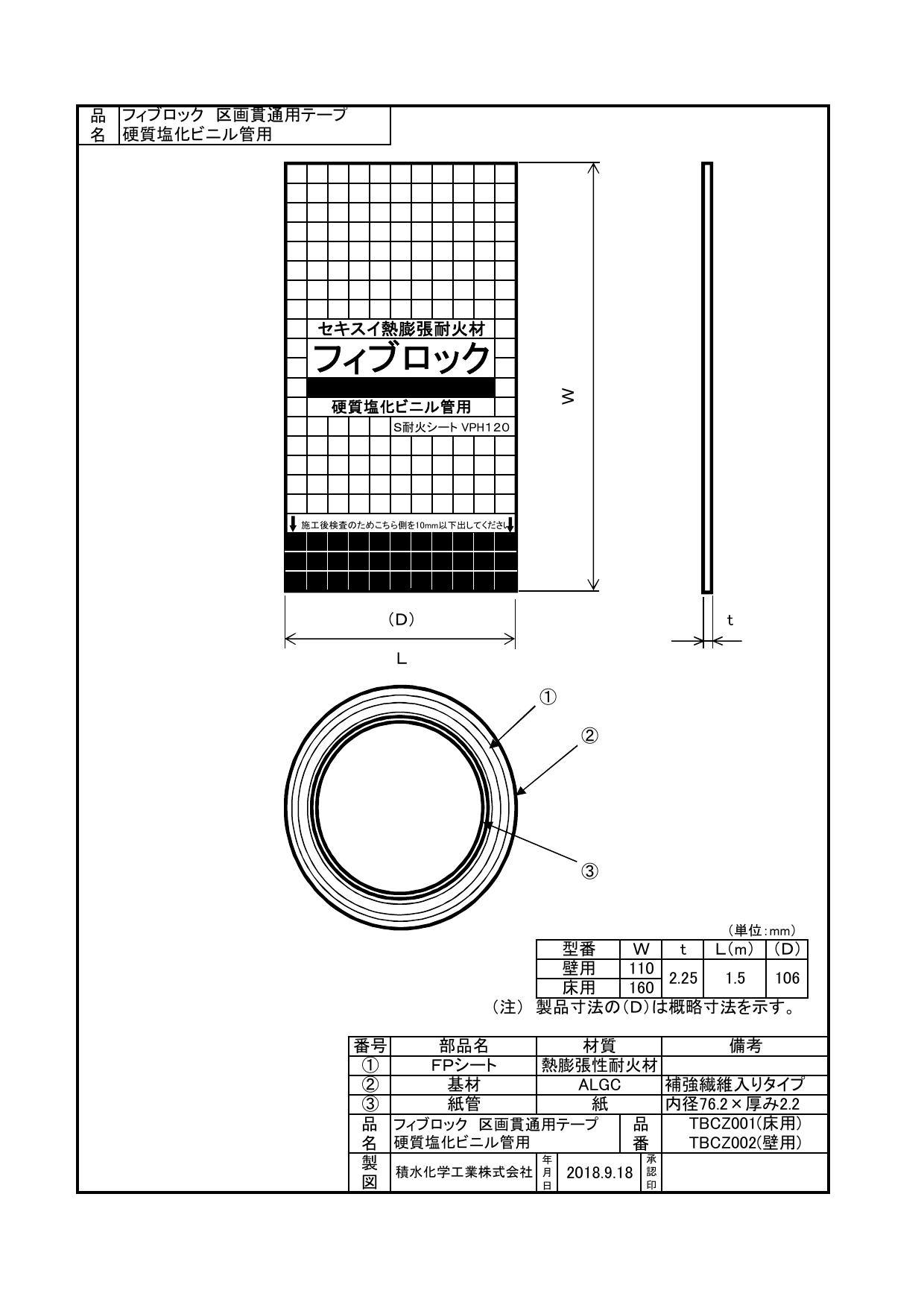 積水化学工業 セキスイ TBCZ002 フィブロック塩ビ管用【壁用】 配管