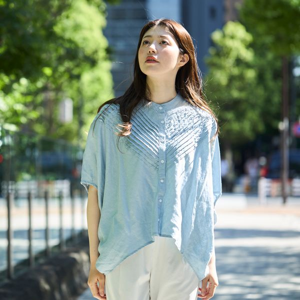 ubasoku/バンドカラーバイアスピンタックブラウス -吸水性・吸湿性に