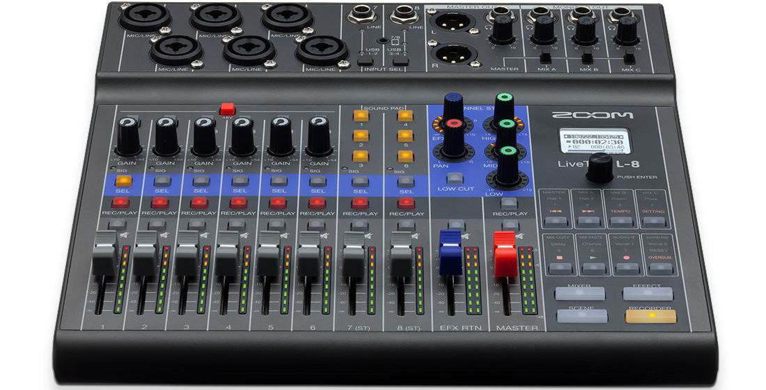 ZOOM LiveTrak L-8 | ライブ同期や配信にも対応するミキサー