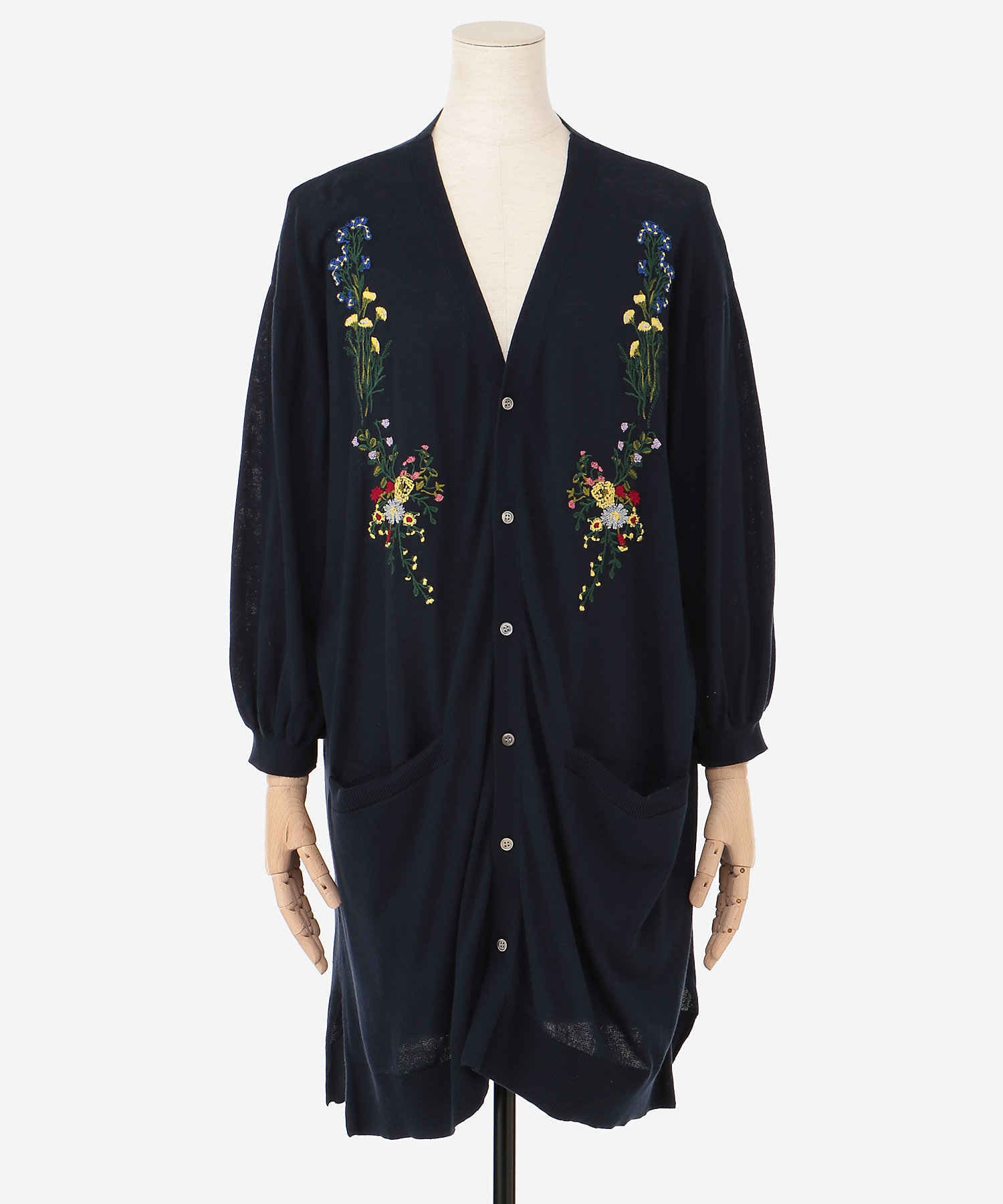 ハイツイストコットン オータムガーデン刺繍 ロングニットカーディガン