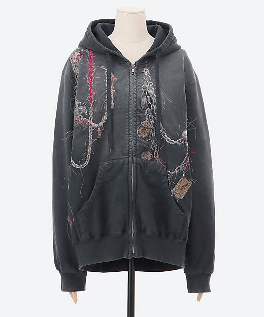 EMBROIDERED CHAIN ZIP―UP HOODIE
