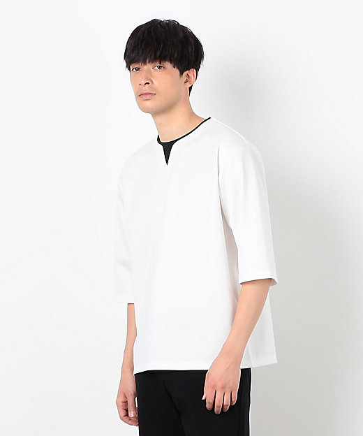 フェイクレイヤード キーネックTシャツ 七分袖（4760TK07