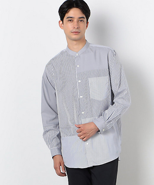 ストライプコンビ バンドカラーシャツ（長袖）（4730II10