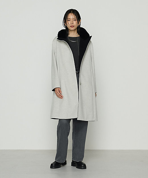 TALLサイズ 〕 アンゴラウール スタンドフーデットコート