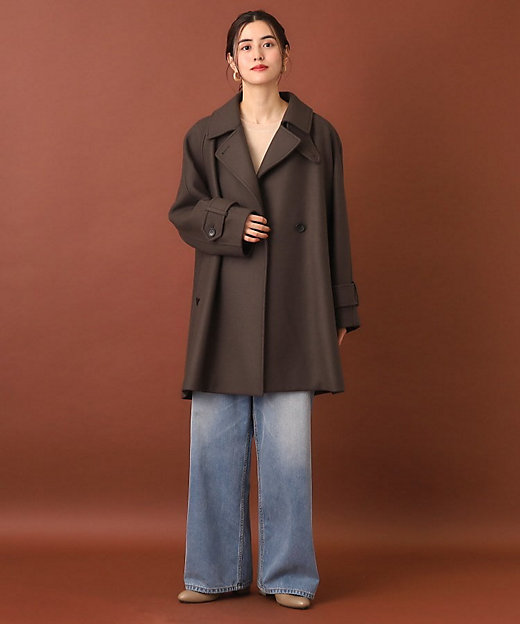 ウール混／2WAY】Aラインショートダブルコート